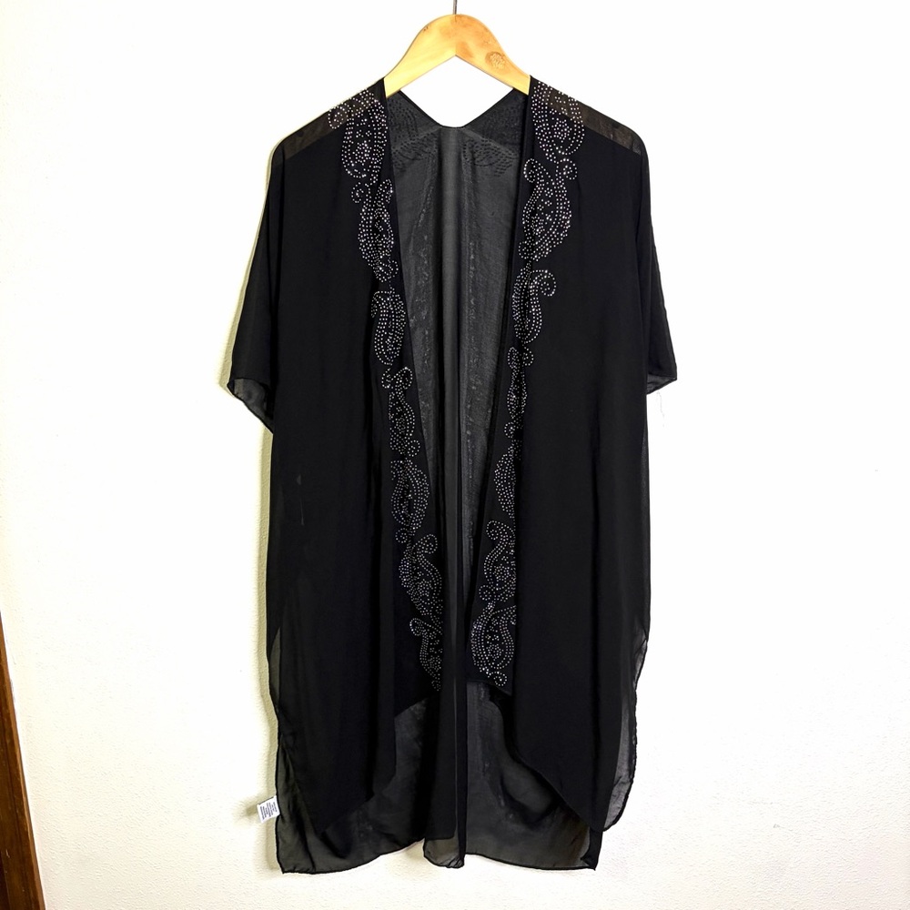 Jessica McClintock studded kimono cardigan Black Embellished Blouse goth grunge